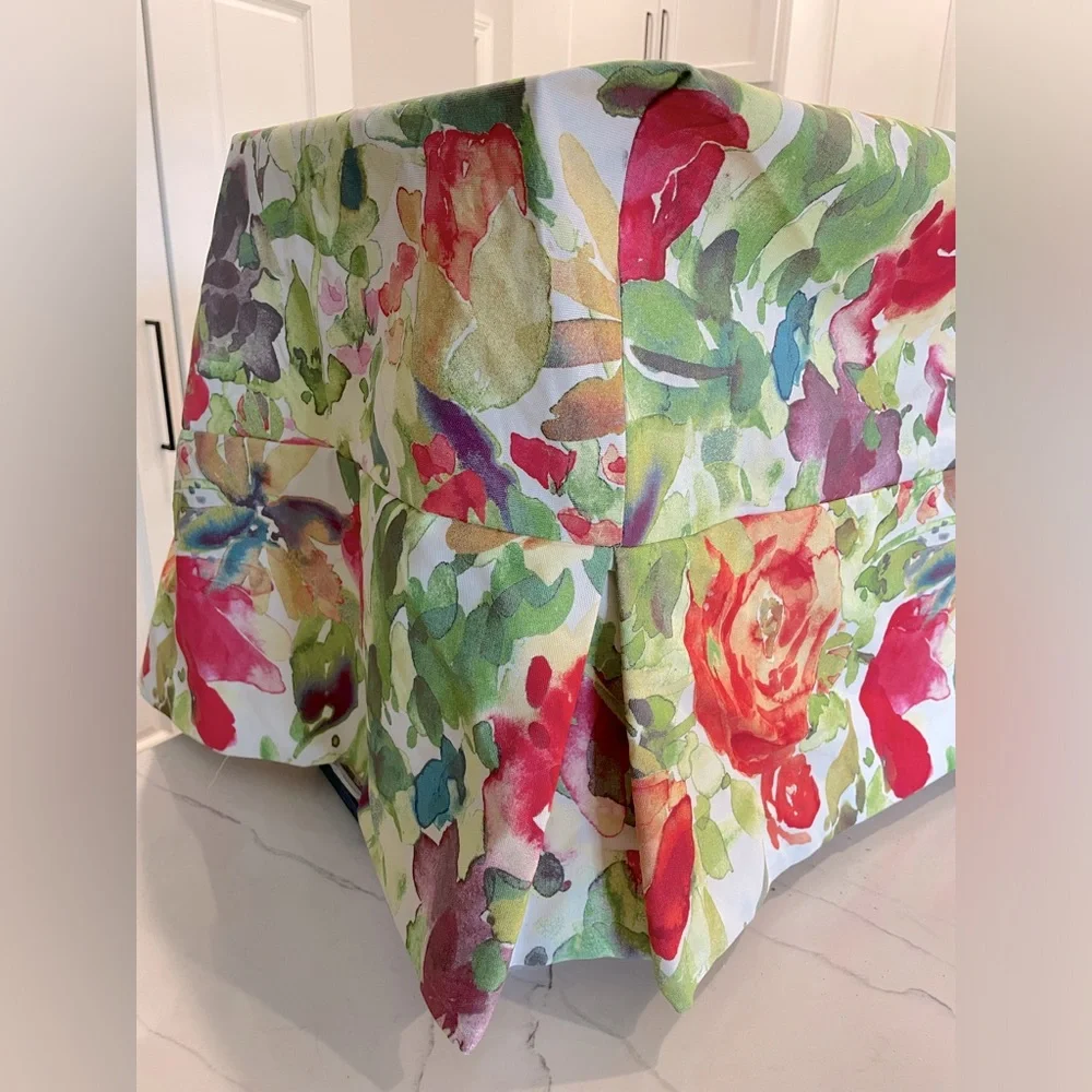 (Set of 2) Custom Floral Ottoman Slipcovers, Like New, ** Covers ONLY**